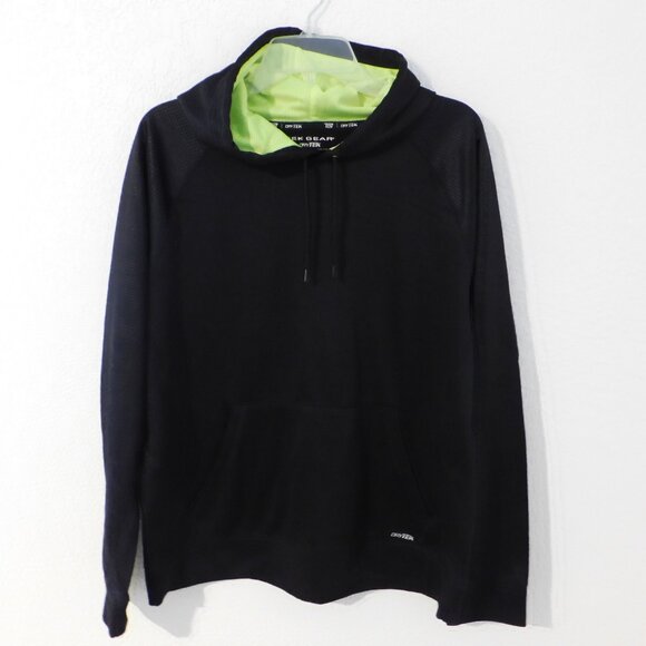 TEK GEAR DryTek Hoodie Mens Large Black  Performance Pullover Kangaroo Pocket - Picture 1 of 8